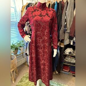 Vintage Velvet Floral Detail Dress Size M/L